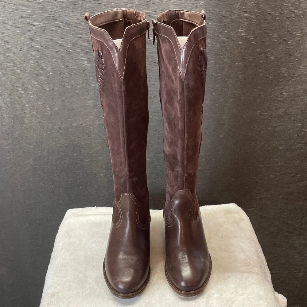 Elegant Brown leather suede below‎ the knee elegant boots